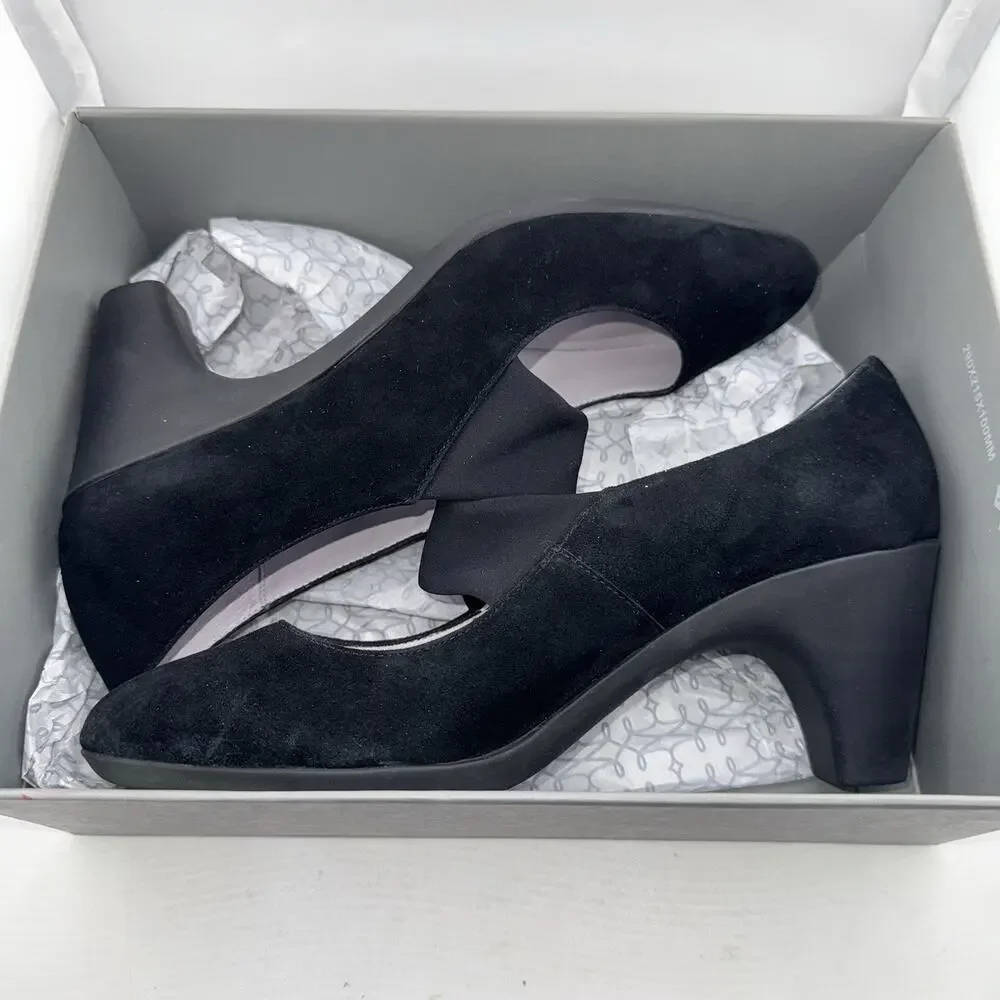 Johnston & Murphy Denise Mary Jane Black Suede Heels Size 10 Medium Comfort Work